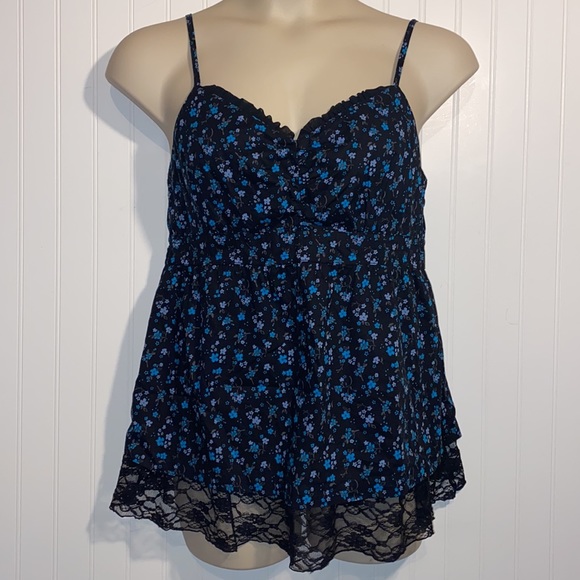 Decree Tops - Floral dress tank lace trim adjustable straps
